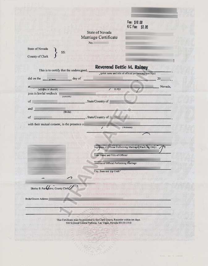 US Marriage certificate sample